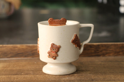 Handgefertigte 3D-Bären-Kaffeetasse – Einzigartige Keramik-Teetasse mit erhabenen Bärendetails