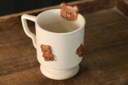 Handgefertigte 3D-Bären-Kaffeetasse – Einzigartige Keramik-Teetasse mit erhabenen Bärendetails