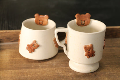 Handgefertigte 3D-Bären-Kaffeetasse – Einzigartige Keramik-Teetasse mit erhabenen Bärendetails