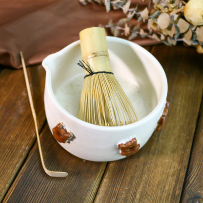 Handcrafted 3D Bear Ceramic Matcha Bowl Set, Custom Cute Pottery Tea Set