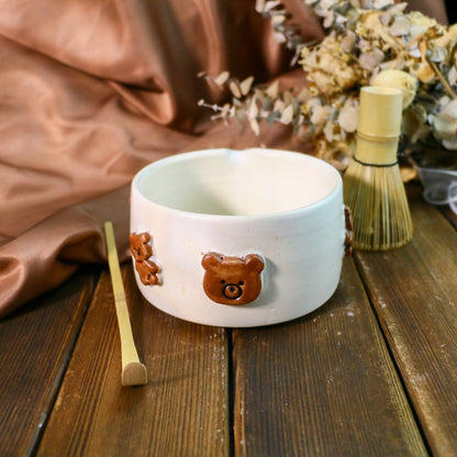 Handcrafted 3D Bear Ceramic Matcha Bowl Set, Custom Cute Pottery Tea Set