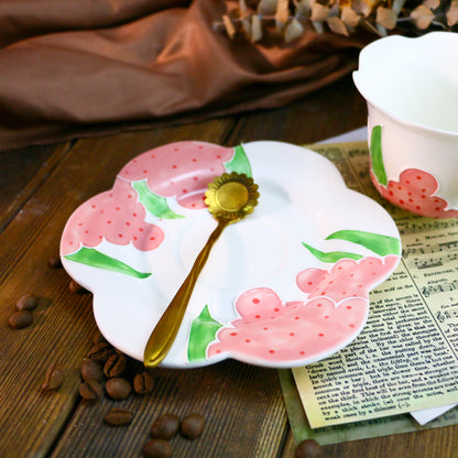 Cute Sunflower Pottery Cup Set – Handmade 3D Ceramic Tea Mug with Petal-Shaped Plate
