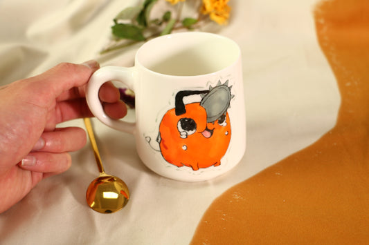 Chainsawman Pochita Handmade Ceramic Mug, Personalized Ceramic Cup for Anime Lovers