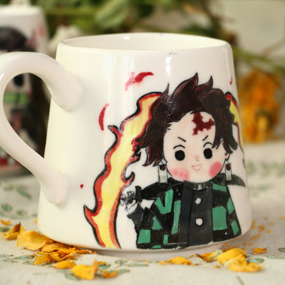 Demon-Slayer Kamado Tanjirou Ceramic Mugs, Personalized Pottery Cup for Anime Lovers