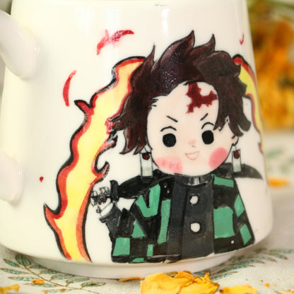 Demon-Slayer Kamado Tanjirou Ceramic Mugs, Personalized Pottery Cup for Anime Lovers