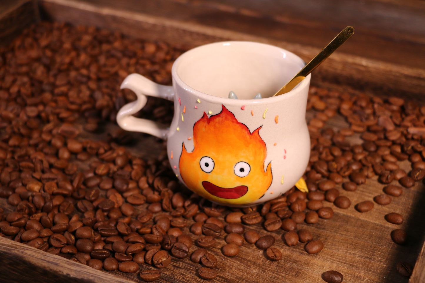 Handmade Fire Demon Character Cup, Totoro Inside Cup,  Unique Anime Gift