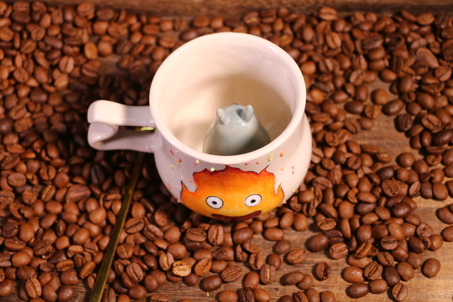 Handmade Fire Demon Character Cup, Totoro Inside Cup,  Unique Anime Gift