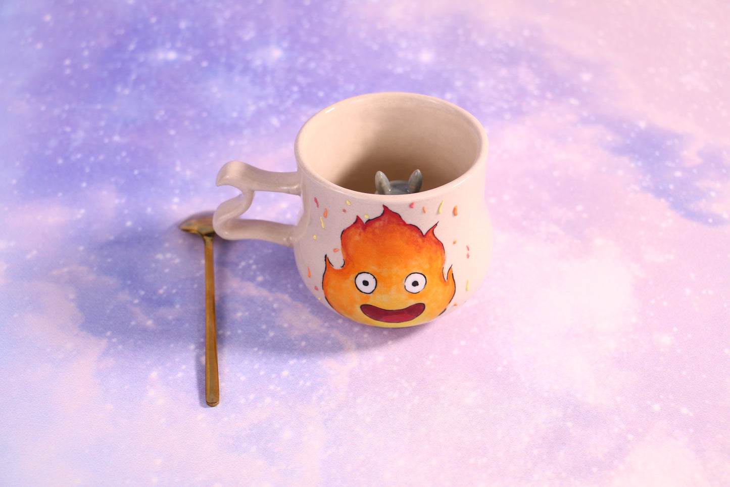 Handmade Fire Demon Character Cup, Totoro Inside Cup,  Unique Anime Gift