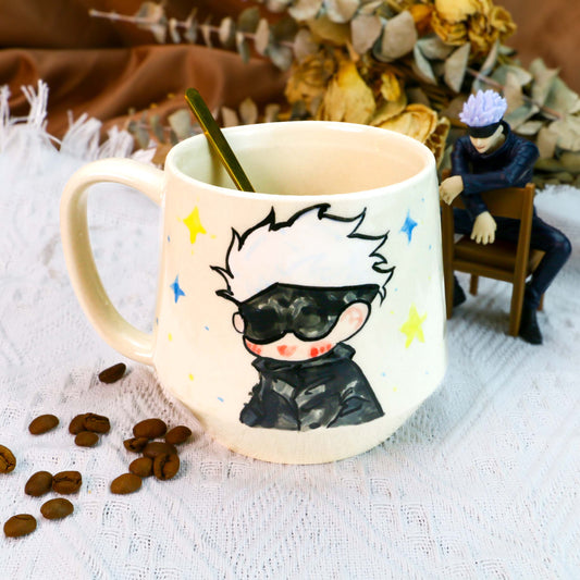 Gojo Satoru Hand-Painted Ceramic Mug - Anime Gift for Jujutsu Kaisen Fans