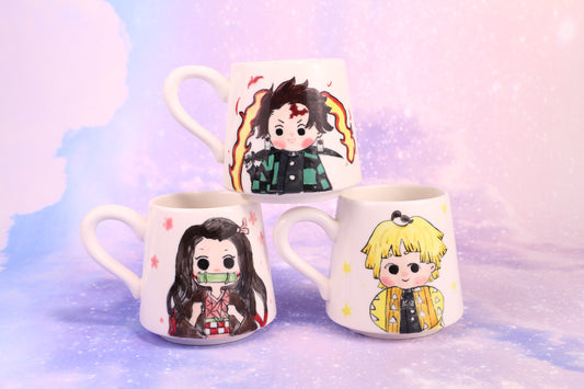 Demon-Slayer Ceramic Mugs Handpainted, Personalized Ceramic Cup for Anime Lovers