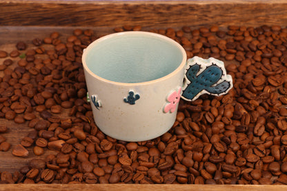 Handmade Ceramic Mug – Cactus-Shaped Handle, Crackle Glaze Design Inside