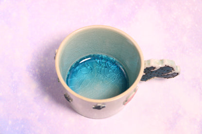 Handmade Ceramic Mug – Cactus-Shaped Handle, Crackle Glaze Design Inside