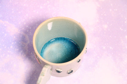 Handmade Ceramic Mug – Cactus-Shaped Handle, Crackle Glaze Design Inside