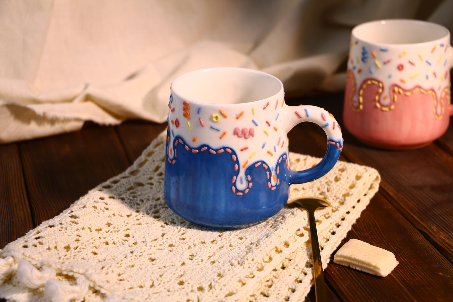 Handpainted Sweet Ice Cream Ceramic Mug, Personalized Pottery Mug for Coffee Lover