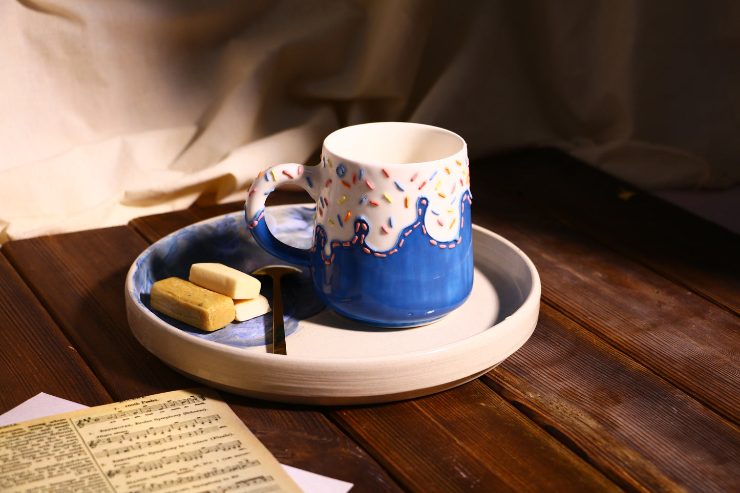 Handpainted Sweet Ice Cream Ceramic Mug, Personalized Pottery Mug for Coffee Lover