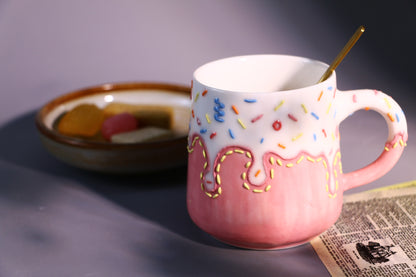Handpainted Sweet Ice Cream Ceramic Mug, Personalized Pottery Mug for Coffee Lover