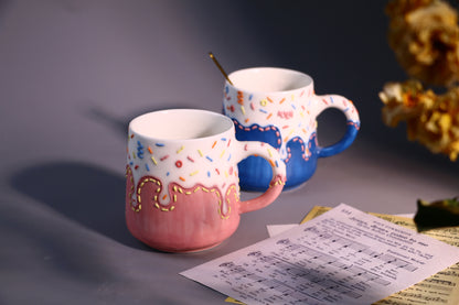 Handpainted Sweet Ice Cream Ceramic Mug, Personalized Pottery Mug for Coffee Lover