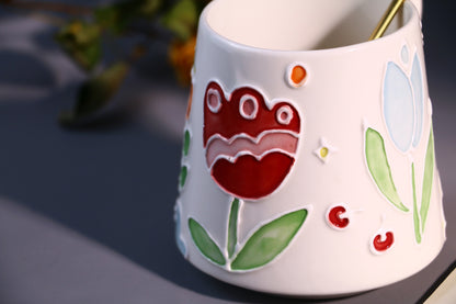 Handmade Floral Coffee Mug – Hand-Painted Ceramic Tea Cup with Bright Flowers