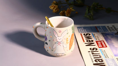 Hand-Painted Bunny Ceramic Coffee Mug - Cute and Playful Design for Animal Lovers