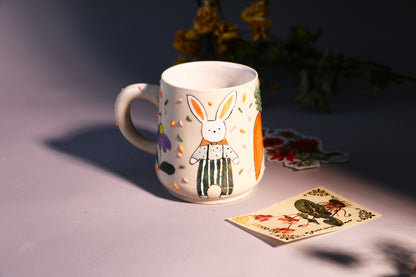 Hand-Painted Bunny Ceramic Coffee Mug - Cute and Playful Design for Animal Lovers