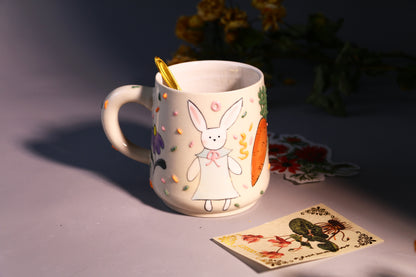 Hand-Painted Bunny Ceramic Coffee Mug - Cute and Playful Design for Animal Lovers