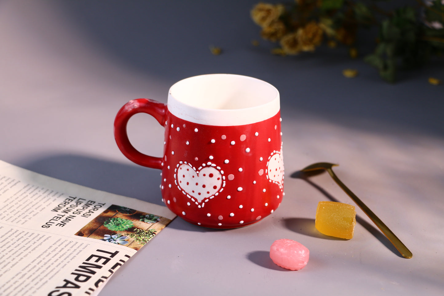 Red Heart Ceramic Coffee Mug, Personalized Handmade Pottery Cup for Housewarming Gifts