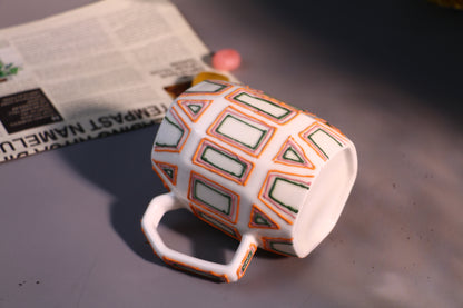 Minimalist Textured Mug – Handmade Ceramic Coffee Cup with Abstract Geometric Design