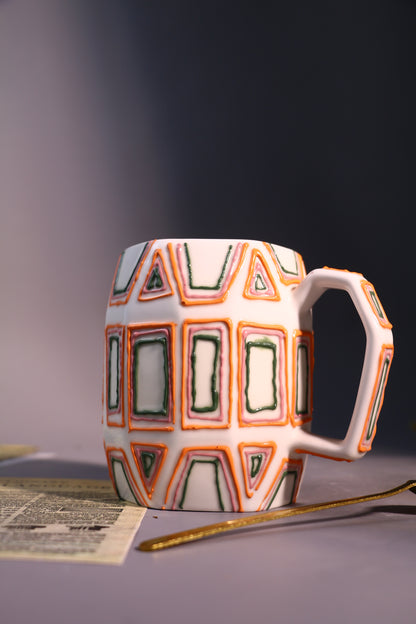 Minimalist Textured Mug – Handmade Ceramic Coffee Cup with Abstract Geometric Design