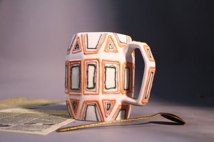 Minimalist Textured Mug – Handmade Ceramic Coffee Cup with Abstract Geometric Design