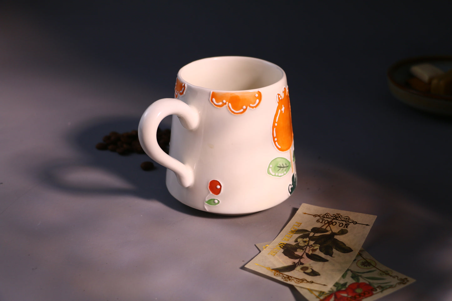 Orange Floral Ceramic Coffee Mug, Personalized Handmade Pottery Cup for Gifts