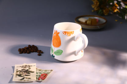 Cozy Handmade Coffee Mug – Hand-Painted Flower with Leaf Pottery Cup