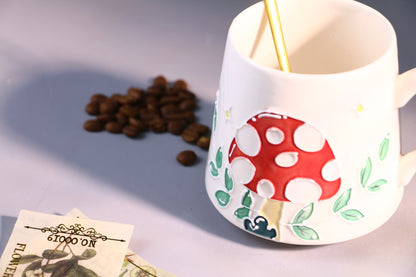 Handmade Ceramic Mug – Whimsical Mushroom Design, Hand-Painted Pottery Cup for Coffee and Tea Lovers