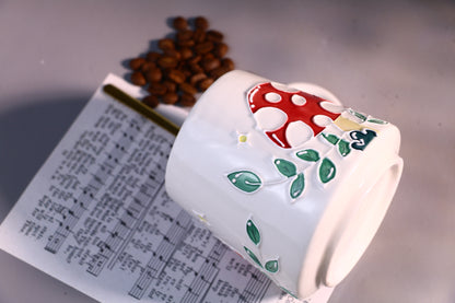 Handmade Ceramic Mug – Whimsical Mushroom Design, Hand-Painted Pottery Cup for Coffee and Tea Lovers