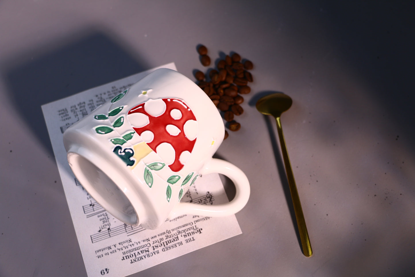 Mushroom Ceramic Coffee Mug, Personalized Handmade Pottery Cup for Gifts