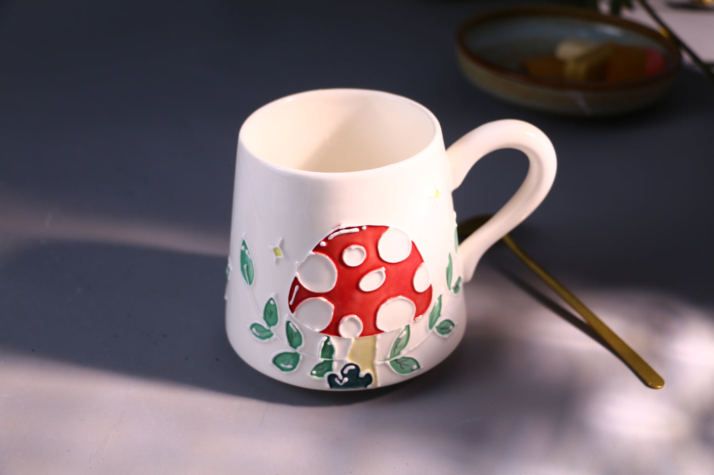 Mushroom Ceramic Coffee Mug, Personalized Handmade Pottery Cup for Gifts
