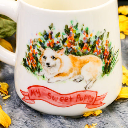 Custom Pet Portrait Ceramic Mug, Hand-Painted Pet Pottery Cup for Pet Memorial