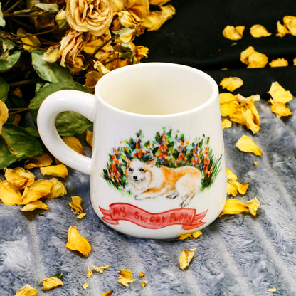 Custom Pet Portrait Ceramic Mug, Hand-Painted Pet Pottery Cup for Pet Memorial