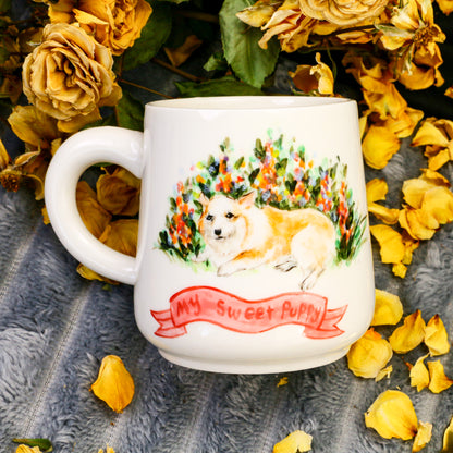 Custom Pet Portrait Ceramic Mug, Hand-Painted Pet Pottery Cup for Pet Memorial