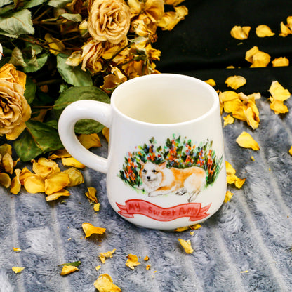 Custom Pet Portrait Ceramic Mug, Hand-Painted Pet Pottery Cup for Pet Memorial