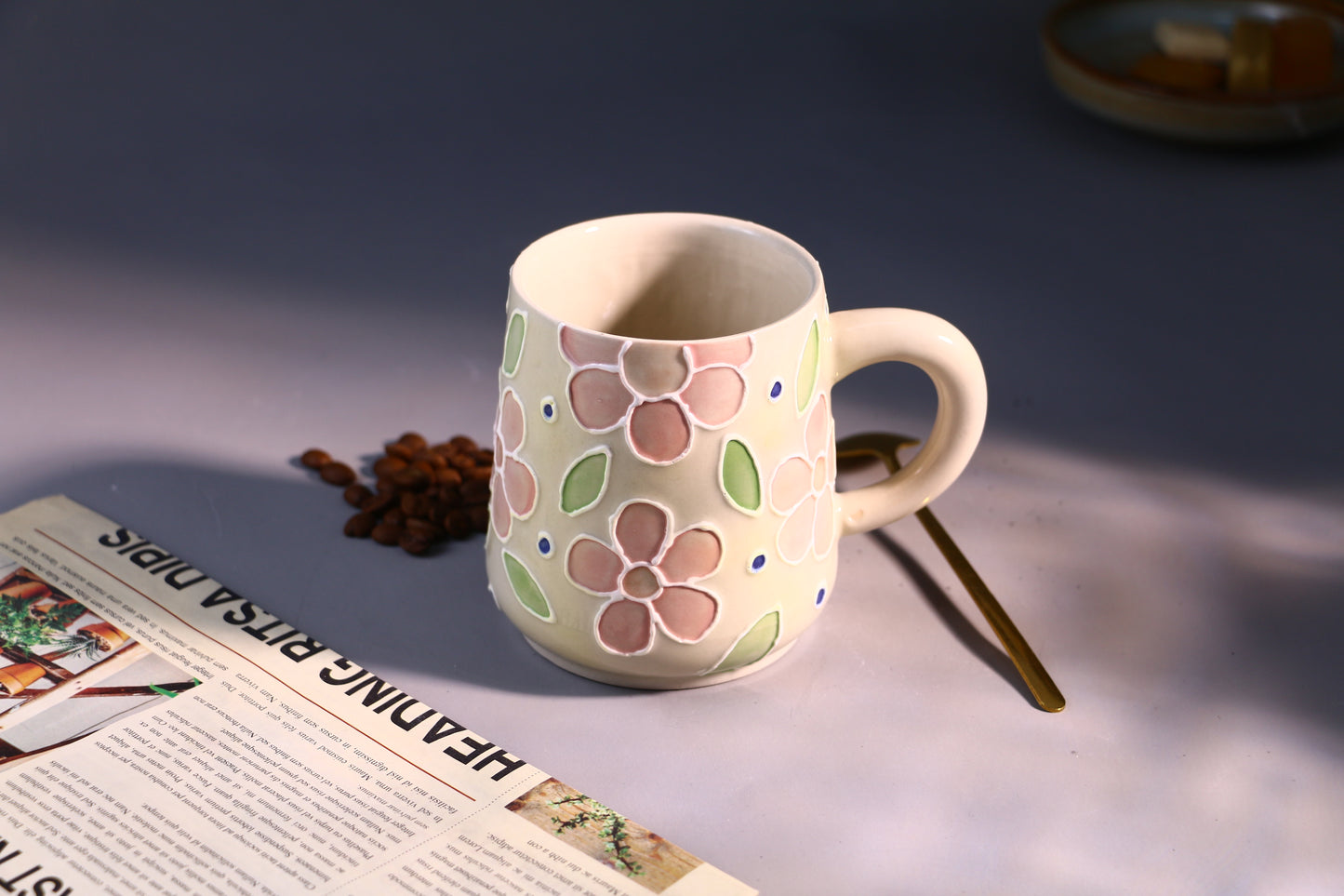 Floral Ceramic Coffee Mug, Personalized Handmade Ceramic Cup for Gifts