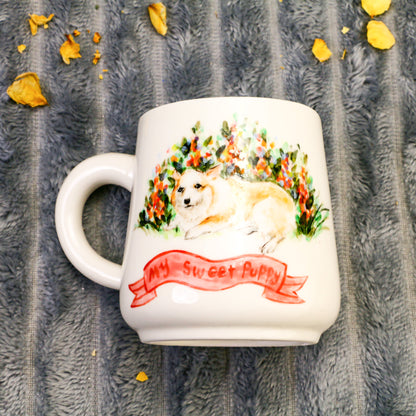 Custom Pet Portrait Ceramic Mug, Hand-Painted Pet Pottery Cup for Pet Memorial