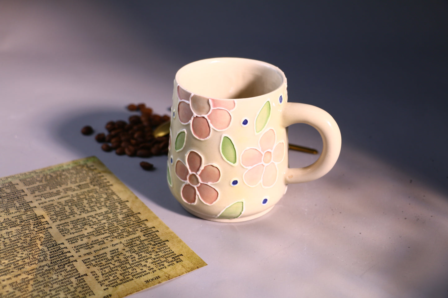 Floral Ceramic Coffee Mug, Personalized Handmade Ceramic Cup for Gifts