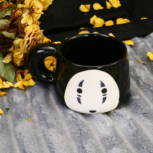 Handmade Ceramic Coffee Mug with Mask Design, Anime-Inspired Pottery Cup for Fans & Collectors