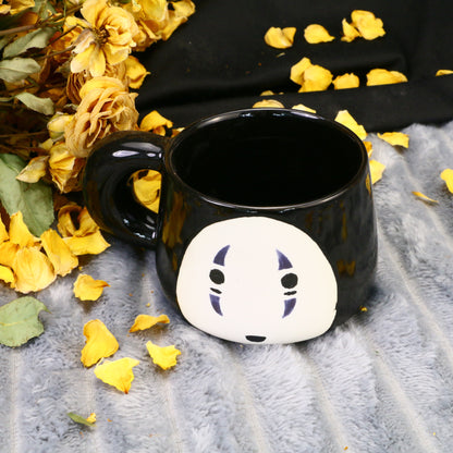 Handmade Ceramic Coffee Mug with Mask Design, Anime-Inspired Pottery Cup for Fans & Collectors