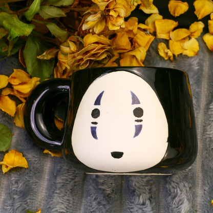 Handmade Ceramic Coffee Mug with Mask Design, Anime-Inspired Pottery Cup for Fans & Collectors