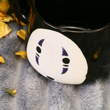 Handmade Ceramic Coffee Mug with Mask Design, Anime-Inspired Pottery Cup for Fans & Collectors