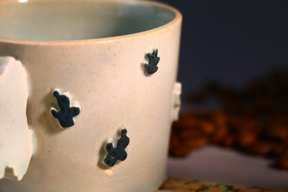 Handmade Ceramic Mug – Cactus-Shaped Handle, Crackle Glaze Design Inside