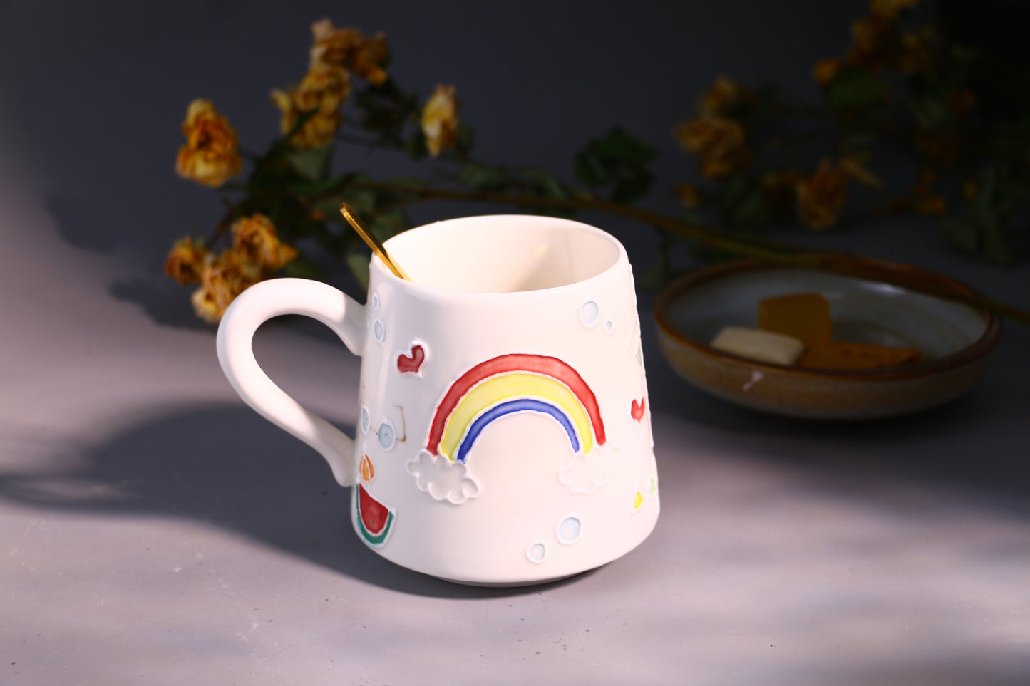 Ice Cream & Sun Umbrella Hand-Painted Ceramic Mugs, Personalized Pottery Mug for Gifts