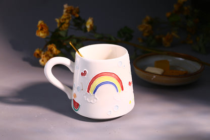 Ice Cream & Sun Umbrella Hand-Painted Ceramic Mugs, Personalized Pottery Mug for Gifts