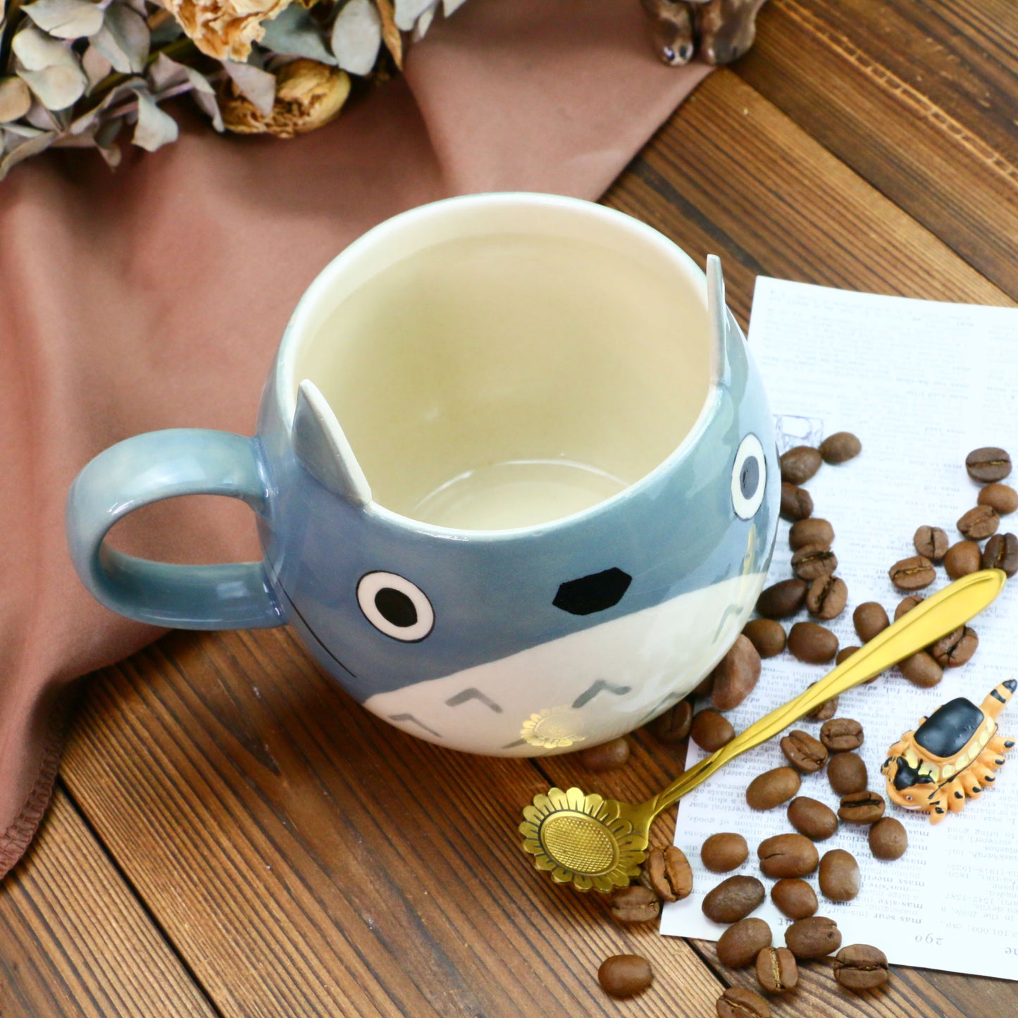 Handmade Totoro Ceramic Mug, Pottery Coffee Cup for Anime Lovers